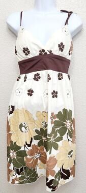 My Michelle Cream Brown Green Floral Print Tie Straps Mini Dress 5 Juniors Soft